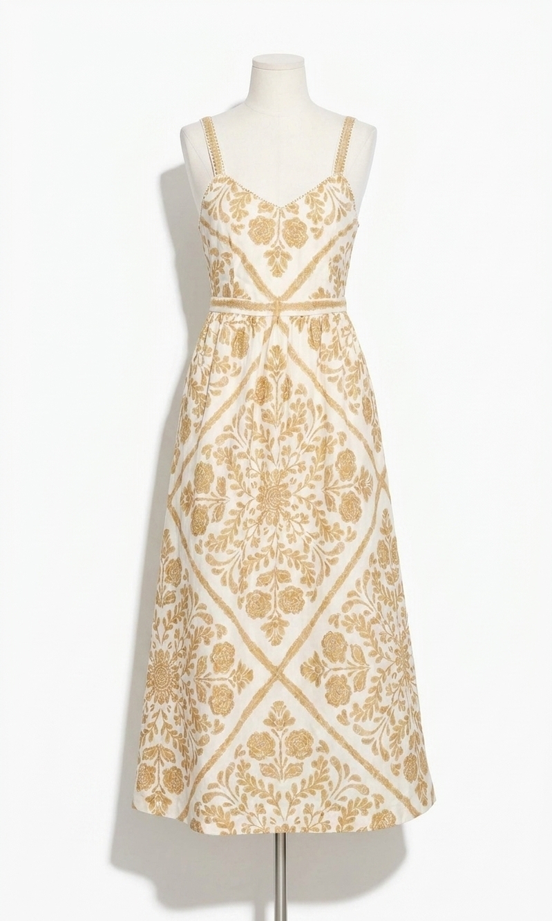 NEW GREYLIN layla tailored with a fitted waist dress in brown yellow